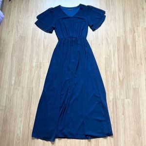 Mikarose Navy Chiffon Flutter Sleeve Maxi Dress